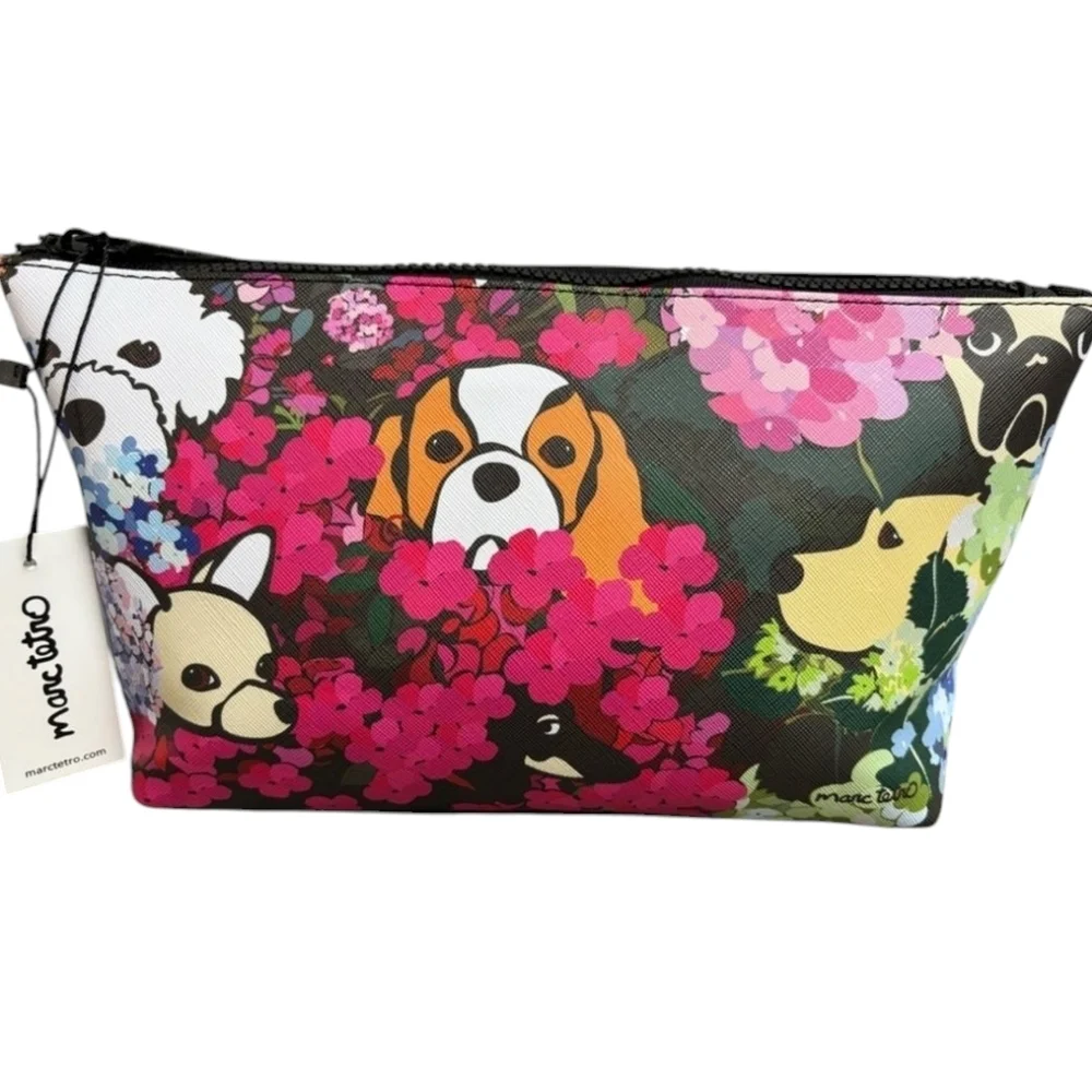 🖤▪️Marc Tetro▪️ Black Floral Dogs Cosmetic Bag